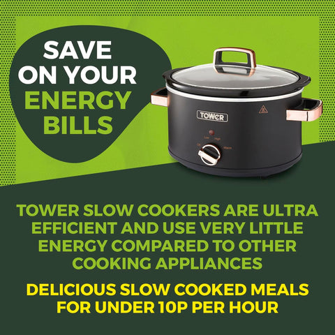 Cavaletto 3.5L Slow Cooker Black & Rose Gold | 3 Heat Settings, Removable Pot, Cool Touch Handles, Family Meals Cooker