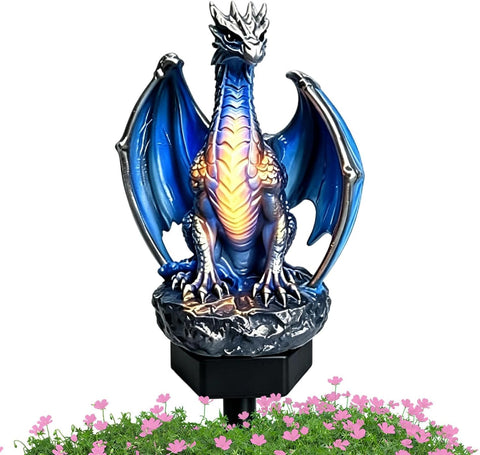Solar Garden Stake Light - Waterproof Dragon Figurine Lamp, Outdoor, Grey