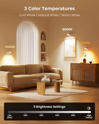 Wall Lights, Led Wall Lamp with 18 RGB Colors, 8000mAh Rechargeable Battery Operated, Touch and Remote Control,Dimmable Wireless Wall Sconces for Bedroom Indoor, 360° Rotation, White