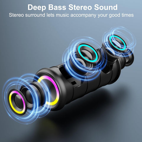 Portable Bluetooth Speaker 20W Stereo Sound, Wireless Bluetooth 5.4 Speaker with RGB Lights, TWS Pairing, EQ Modes, Mic, IP7 Waterproof Outdoor Speaker for Party, Travel, Home