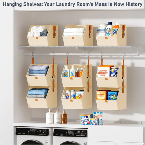 4-Tier Hanging Wardrobe Storage Organiser – Detachable Fabric Storage Bins with 8 Hooks for Clothes, Shoes & Accessories – Make Every Inch of Your Wardrobe Work Harder