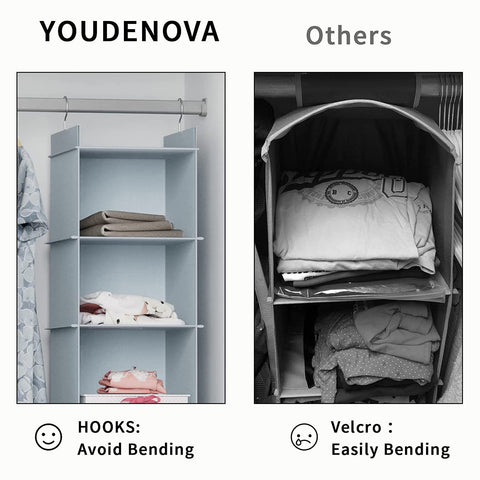 YOUDENOVA Hanging Wardrobe Organiser, 6 Shelves with Side Pockets, Grey – Make Every Shelf Count