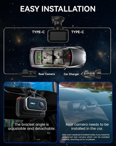 IIWEY Q5 Dual Channel 4K Dash Cam Front & Rear with WiFi and 64GB SD Card