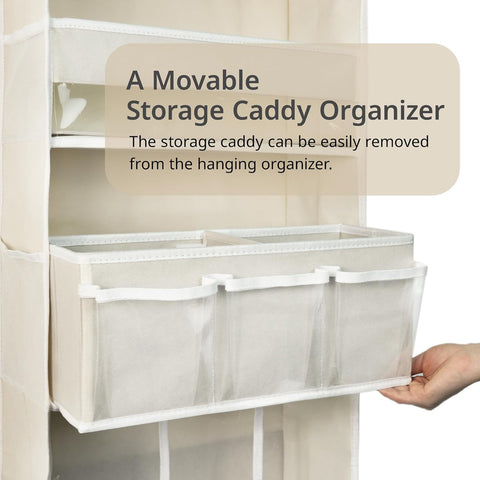 EZVERY Over the Door Baby Nappy Organiser, Beige Hanging Nursery Storage with 3 Bins, Removable Nappy Caddy and 10 Mesh Side Pockets