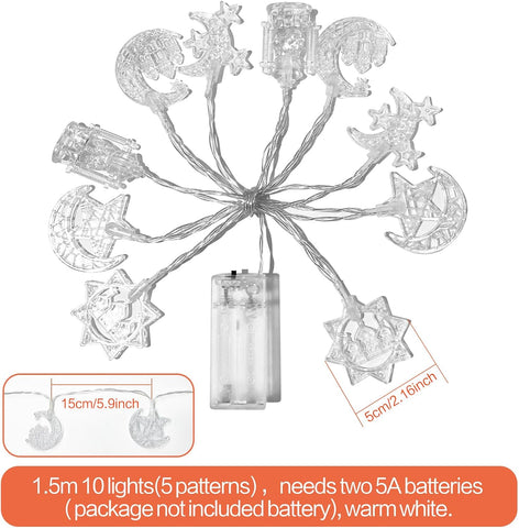 Ramadan Eid Mubarak String Lights – 1.5M Star Moon LED Fairy Lights with 10 LEDs, Battery Powered Decoration for Home & Parties