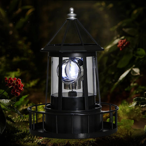 Solar Lighthouse Lamp Auto 360° Rotation Lighthouse Light Waterproof Decorative Metal Solar Garden Lights for Balconies Garden Decorations 5.9x8.3 Inch Black, Pathway Lighting