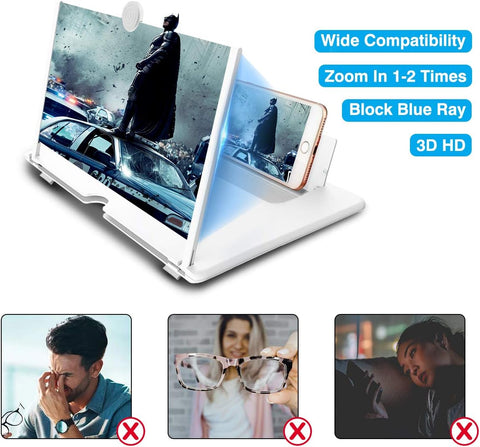 12" Foldable Phone Screen Magnifier – White