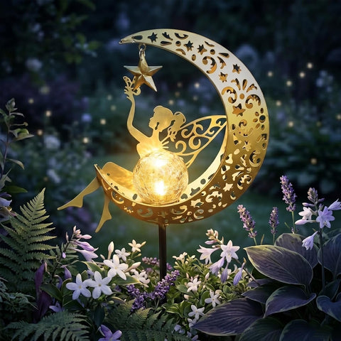 Solar Lights Outdoor Garden, Solar Moon Fairy Lights with Crackle Glass Globe, Garden Ornaments Lights Solar Powered Waterproof for Patio, Yard, Pathway & Lawn, Unique Gardening Gifts for Women