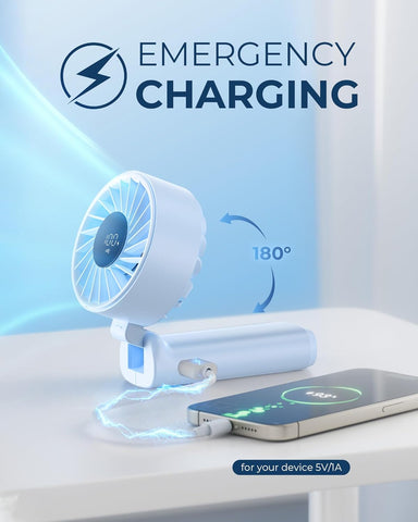 Handheld Fan, Portable Fan with 4000mAh Rechargeable Battery, LED Display Hand Fan with 6 Speeds, Mini Fan 180° Foldable for Home Office Travel Outdoor Bedroom