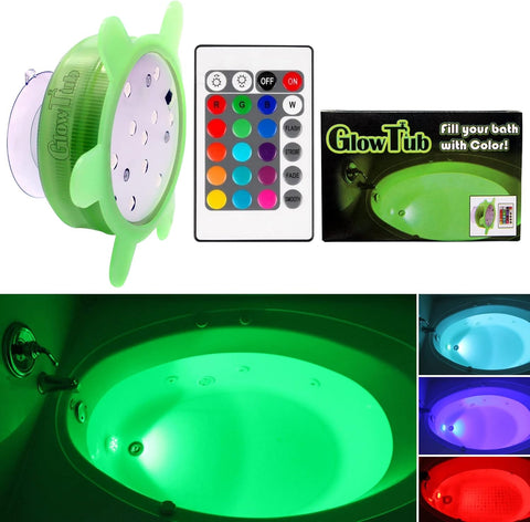GlowTub V1 LED Bath & Spa Light with Remote Control – Waterproof Colour Changing Underwater Bath Light with 16 Colours, Dimming & Strobe Effect