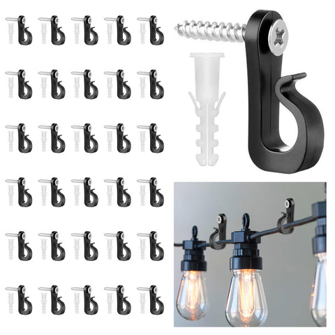 BQMEZRNUS 50 Pack Q-Hanger Screw-In Hooks with Safety Buckles – Black PP and Stainless Steel Hooks for String Lights, Plants, Garden, Garage & Party Decorations