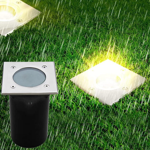 10x Buried Uplighters - Recessed Ground Lights - IP67 Weatherproof Walk Over Decking Pathway Light - Square Outdoor Lighting - 5W 240V LED GU10 Cool White