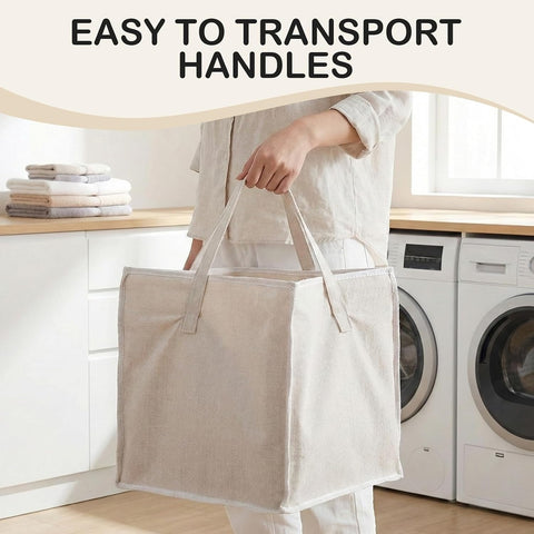 Atnayo 2-Pack Hanger Storage Bags, Off-White Foldable Clothes Hanger Organisers with Reinforced Carry Handles, Cotton Linen Wardrobe Storage for Travel & Home