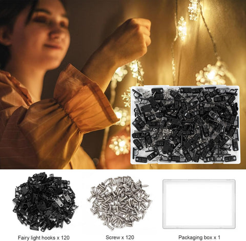 120 Pack Fairy Light Hooks with Screws – Zouwel Weatherproof Outdoor String Light Clips for Gardens, Fences & Christmas Decorations – Keep Every Twinkle Neatly in Place