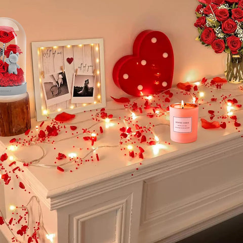Valentine Heart Fairy String Lights 10ft with Red LED Glow – Battery Powered Romantic Decor