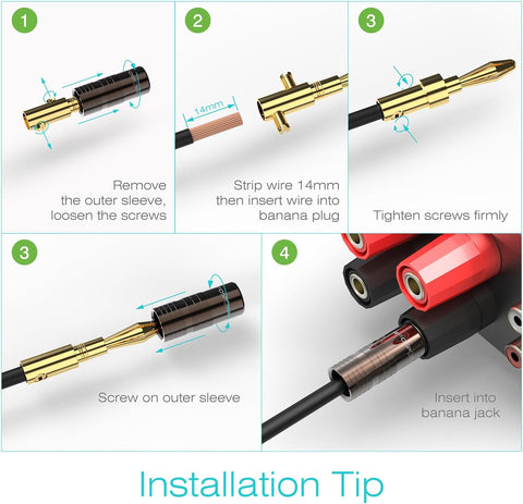 FosPower Banana Plugs 6 Pairs / 12 pcs, Closed Screw 24K Gold Plated Banana Speaker Plug Connectors for Speaker Wire, Wall Plate, Home Theater, Audio/Video Receiver, Amplifiers and Sound Systems
