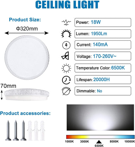 18W LED Ceiling Light 1950LM 6500K Daylight Star Round Modern Lamp