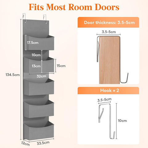 Lifewit Over The Door Storage Organiser – 4-Shelf Hanging Wardrobe Storage, Grey