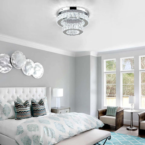 Crystal LED Ceiling Light 30cm, Modern Flush Mount Chandelier 30W