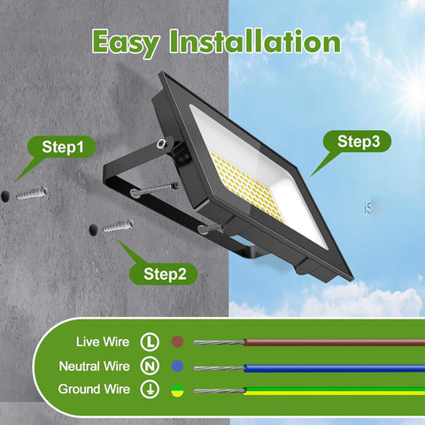 100W LED Floodlight Outdoor 2 Pack 10000LM Security Lights IP65 Waterproof