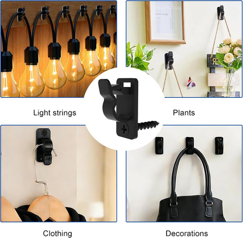 60 Pack Screw-In Cable Clips for Outdoor String Lights – Black, White & Clear Plastic Wire Holders for Gardens, Patios & Fences – Keep Every Light in Its Place