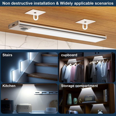 Under Cupboard Kitchen Lights LED – Motion Sensor Rechargeable Cabinet Light, Magnetic Stick-On USB, 6000K Cool White