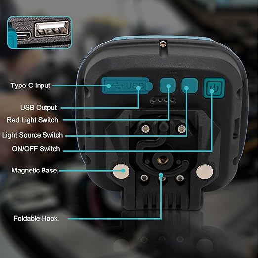 Portable 40W LED Rechargeable Work Light, 2500LM COB Magnetic Light, Flood Lights with 4 Lighting Modes, Camping Light with Magnetic Base for Car Repair, Camping, Fishing, Emergency, 5400mAh Battery