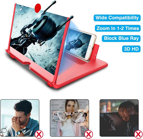 12" Foldable Phone Screen Magnifier – Red