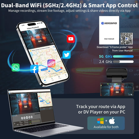 Dual Dash Cam Front and Rear with Night Vision and Wi-Fi