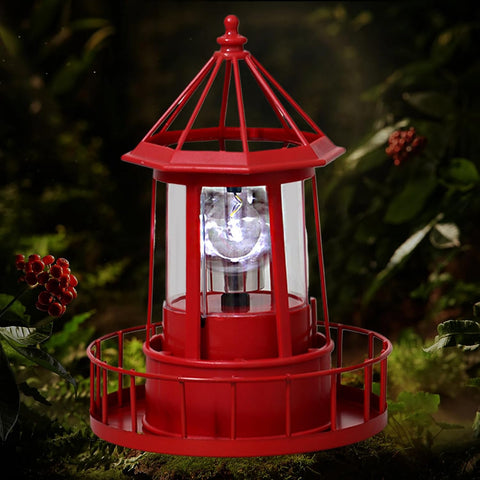 Solar Lighthouse Lamp Auto 360° Rotation Lighthouse Light Waterproof Decorative Metal Solar Garden Lights for Balconies Garden Decorations 5.9x8.3 Inch Red, Pathway Lighting