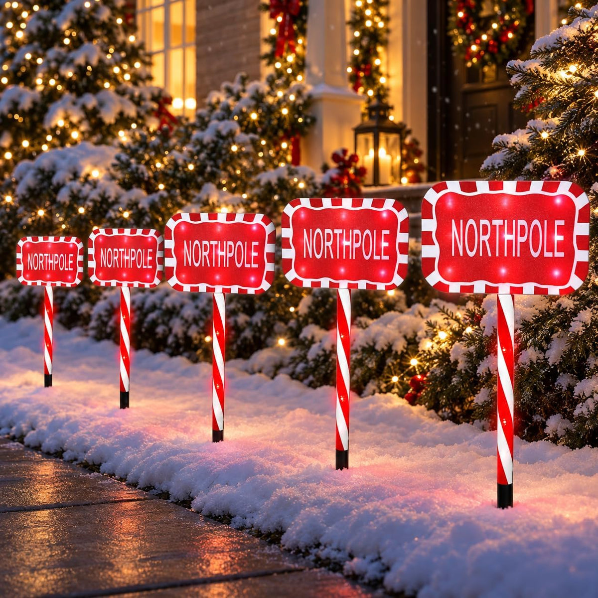 ADEPTNA 5 Piece Candy Cane Christmas Pathway Lights 60 Warm 6 Hour Timer