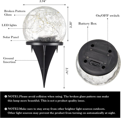 Garden Solar Lights Cracked Glass Ball Decorative Solar Globe Lights Outdoor Landscape Lights Waterproof LED Solar Patio Lights for Pathway Walkway Garden Yard Lawn Decoration (4 Pcs, 3.9 Inch)