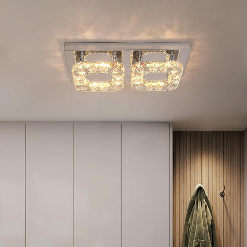 Rectangular Crystal LED Ceiling Chandelier Flush Mount 3-Color Change