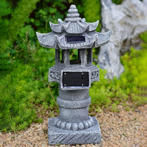 Whychstore Solar Powered Pagoda Lamp, Outdoor Solar Powered Pagoda Garden Lantern, Zen Spire Statue Lamp, For Lawn Path