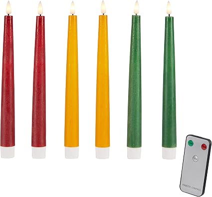 Set of 6 Autumnal Taper Candles – LED Flameless Real Wax with Remote