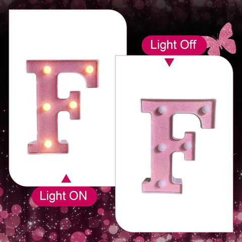 Pink LED Letter F Light – Warm Battery-Powered Night Light