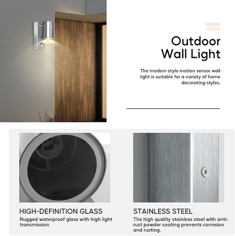 LED Motion Sensor Outdoor Security Wall Light – Stainless Steel, IP44 Waterproof, GU10 Compatible
