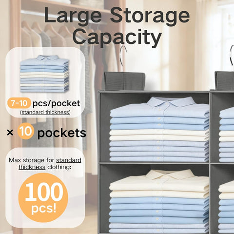 ALLTIDYUP 5-Tier Dual-Row Hanging Wardrobe Organiser, Grey – Foldable Storage Shelves for Clothes, Shoes & Bags