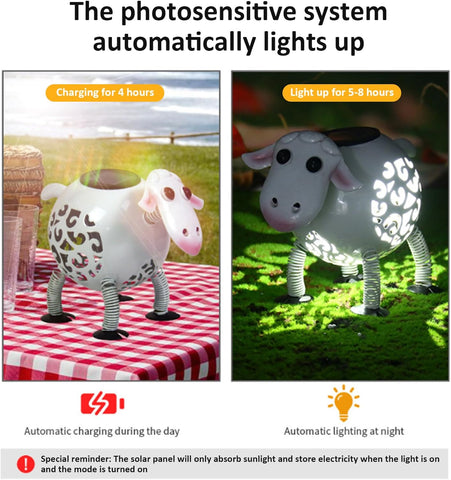 Sheep Solar Lights Wrought Iron Sheep Figurines Solar Garden Decor Metal Sculptures Garden Lights for Car Dashboard Patio Balcony Yard Lawn Decor 10x7 Inch, Pathway Lighting