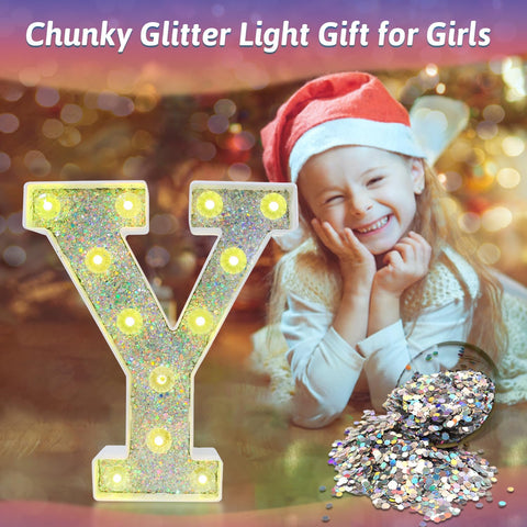 Y Style Color Changing LED Letter Light, Glitter Marquee Lamp with 18 Colors, Remote Controlled, Battery Powered Decorative Letter Light for Party, Wedding, Birthday and Home Decor