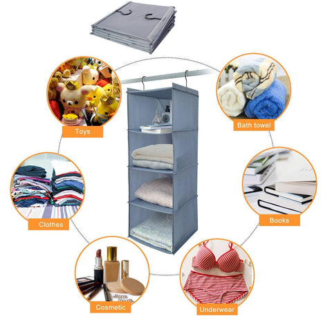 BrilliantJo Hanging Closet Organizer for Clothes Sweaters Advanced cloth 4 shelves Hanging Wardrobe Storage Shelves, Beige Check Washable(31.5 * 12 * 12 inch)