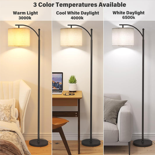 Floor Lamp for Living Room with 9W 3 Color Temperatures LED Bulb, Standing Lamp with Adjustable Hanging Lampshade & Foot Switch, Tall Lamp for Bedroom,Office