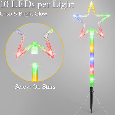 Christow Christmas Star Path Lights, Set of 4, 40 LEDs, Multi-Coloured