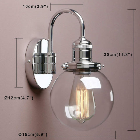 Yosoan Lighting Modern Vintage Industrial Globe Sconce Wall Light Fitting with 5.9” Clear Glass Lampshade, for Office Home Kitchen Living Room Bedroom Loft Bar