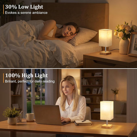 Small Touch Linen Dimmable Bedside Table Lamp – 3 Brightness Levels, E27 LED Warm White Light for Bedroom & Study