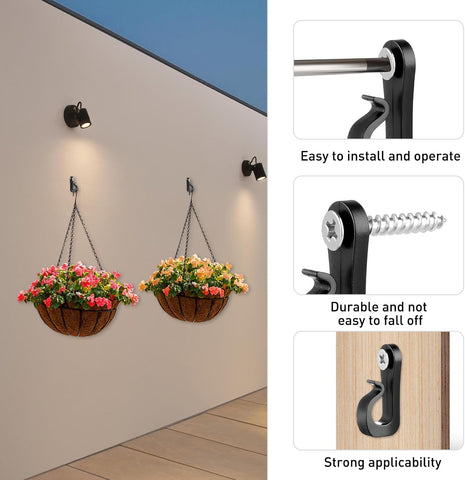 BQMEZRNUS 50 Pack Q-Hanger Screw-In Hooks with Safety Buckles – Black PP and Stainless Steel Hooks for String Lights, Plants, Garden, Garage & Party Decorations