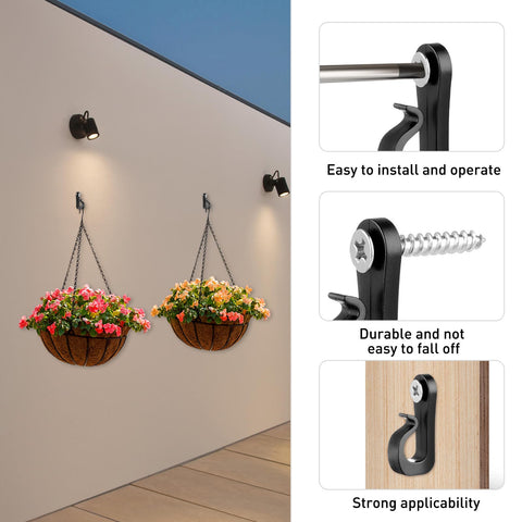 BQMEZRNUS 50 Pack Q-Hanger Screw-In Hooks with Safety Buckles – Black PP and Stainless Steel Hooks for String Lights, Plants, Garden, Garage & Party Decorations