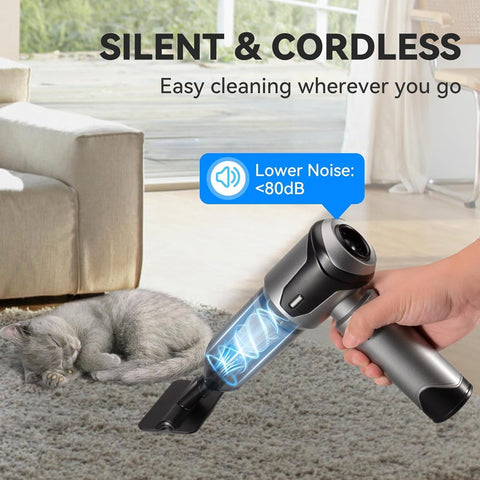 Grixz Silver Handheld Vacuum Cleaner 22000Pa Cordless Mini Portable