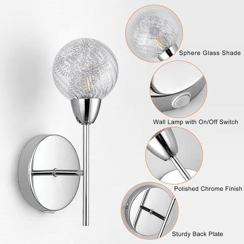 Polished Chrome Wall Lights Set of 2 with Switch