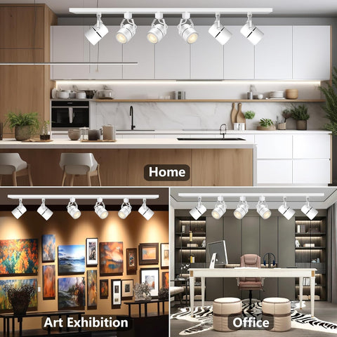 Collage of a modern kitchen, art exhibition, and office interior.